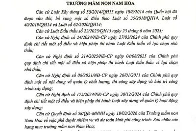 QUYẾT ĐỊNH V/v CHỈ ĐỊNH THẦU ĐƠN VỊ THI CÔNG CÔNG TRÌNH SỬA CHỮA CÁC HẠNG MỤC TRƯỜNG MẦM NON NAM HOA
