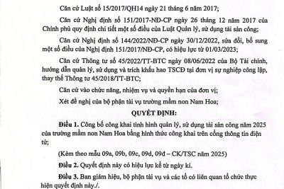 QUYẾT ĐỊNH CÔNG BỐ CÔNG KHAI TÌNH HÌNH QUẢN LÝ VÀ SỬ DỤNG TÀI SẢN CÔNG NĂM 2025